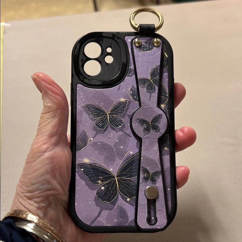 Stylish Purple Butterfly Phone Case with Ring Holder